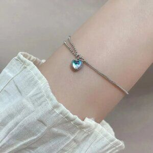 925 Sterling Silver Moonstone Bracelet Dainty Minimalist Heart Charm Bracelet